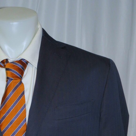 Deplano Blue Herringbone Cupro Two Button Sport Coat 42R